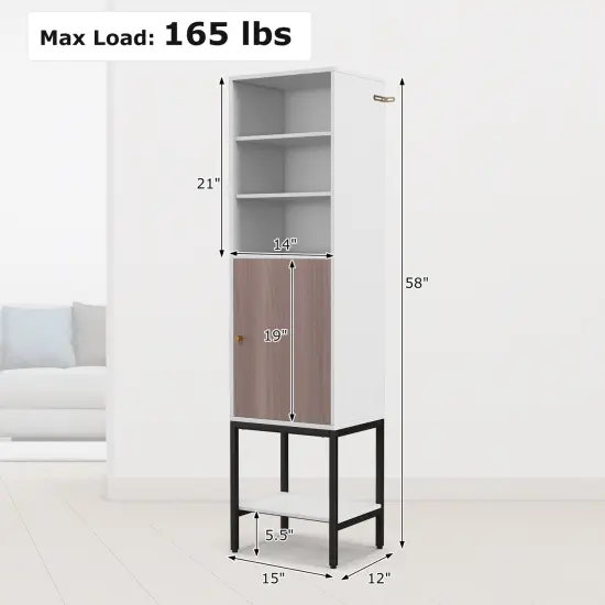 57 Inch Bathroom Tall Cabinet with and 3-Position Storage Adjustable Shelves and 1 Door White {5}