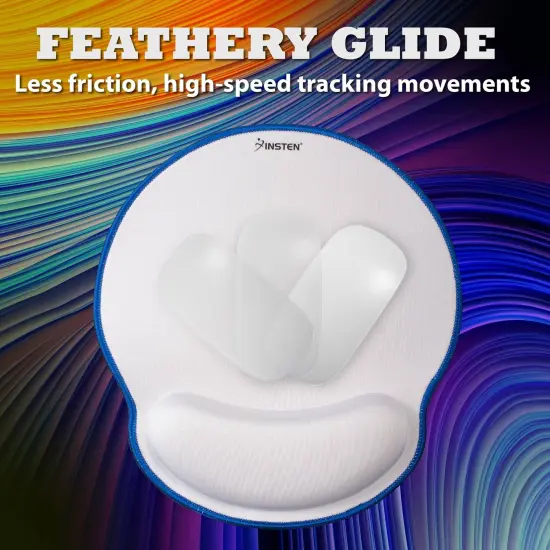 Insten Mouse Pad with Wrist Support Rest, Stitched Edge Mat, Ergonomic Support, Pain Relief Memory Foam, Round, White with Blue Edge {3}