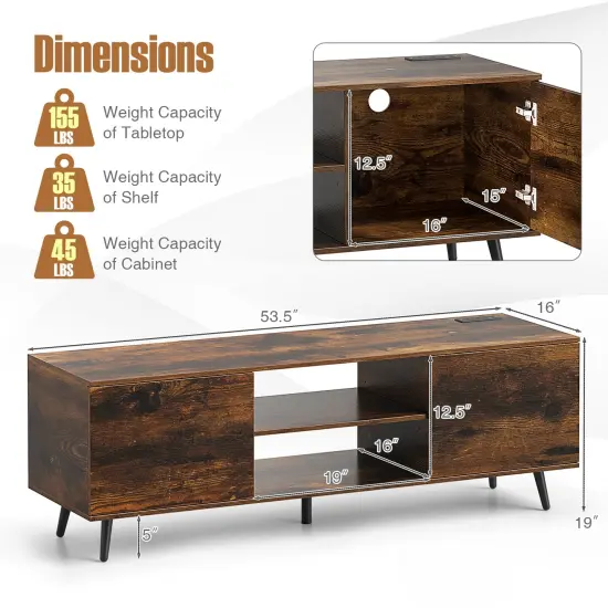 Media Console Table with 2 Side Cabinets with Doors and 3-Position Adjustable Shelf Rustic Brown {5}