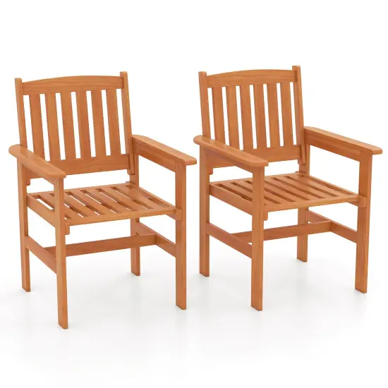 Costway Patio Chairs Set of 2/4 Outdoor Wooden Dining Chairs with Inclined Backrests {1}