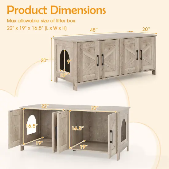 MDF Engineered Board Cat Litter Box Enclosure with Barn Door and Multi-Functional Design Oak {4}