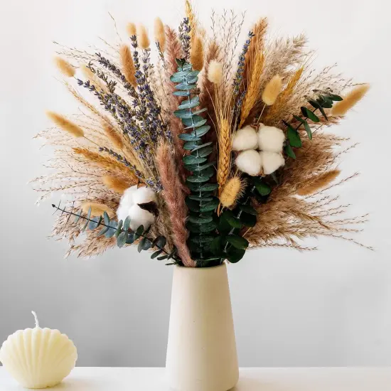 Handmade Dried Flower Bouquet - Pampas Grass, Eucalyptus & Cotton Stems - Boho Home Decor, Wedding Centerpiece {2}