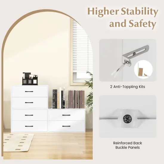 Stackable Horizontal Storage Cabinet Dresser Chest 2-Drawer and Handles ideal for Study or Closet, Bedroom White {6}