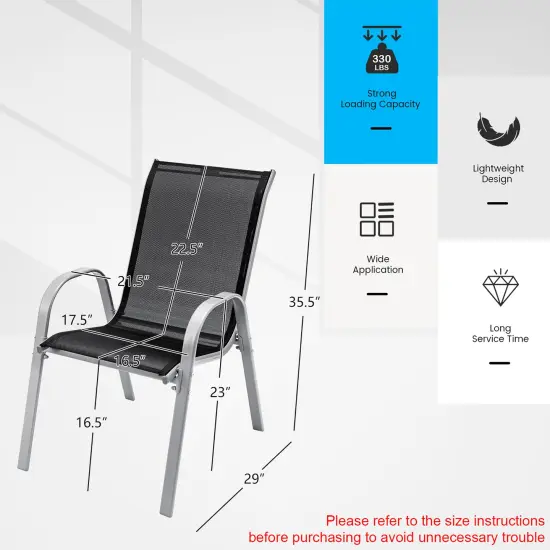 Costway Set of 4 Patio Dining Chairs Stackable Armrest Space Saving Garden Black {4}