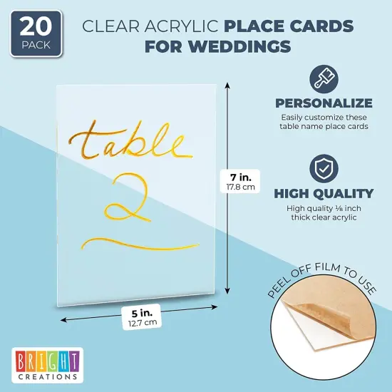 Clear Acrylic Place Cards for Weddings, Table Seating Card (5x7 In, 20 Pack) {2}