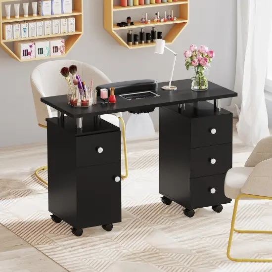Manicure Table with Dust Collector, Storage and Wrist Rest Cushion Black {2}