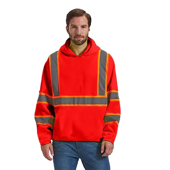 RADYAN&reg; Long Sleeve High Visibility Safety Hoodie with Hood for Construction Work Black {5}