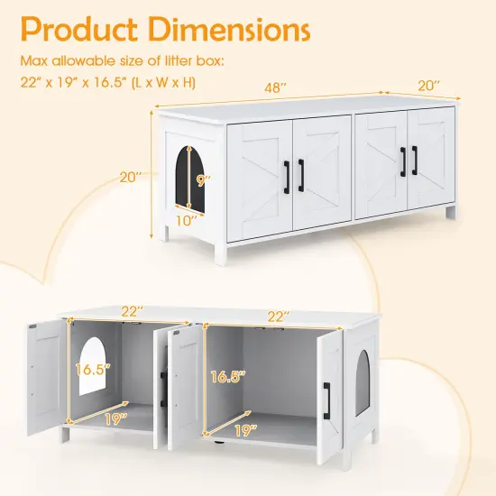 MDF Engineered Board Cat Litter Box Enclosure with Barn Door and Multi-Functional Design White {4}