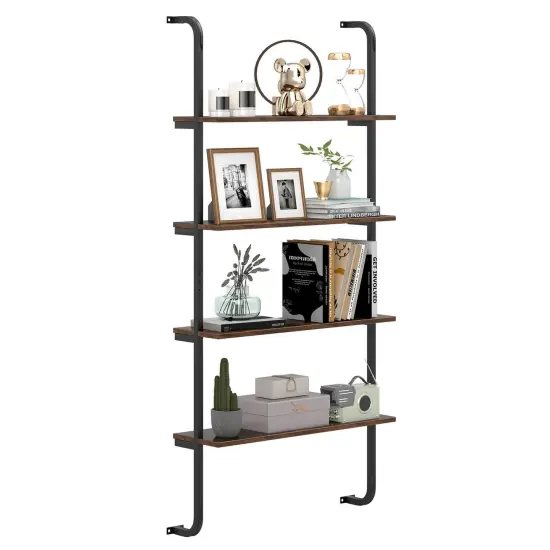 Costway 1/2 PCS 4-Tier Wall-mounted Ladder Shelf Display Bookshelf with Heavy-duty Metal Frame {7}