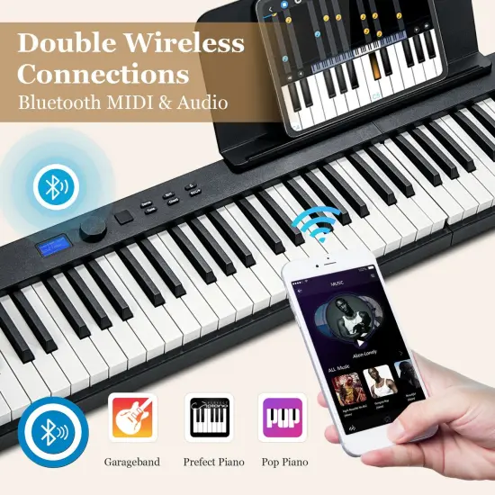 88-Key Foldable Portable Digital Piano with Rechargeable Battery and Blue-tooth MIDI Black {5}