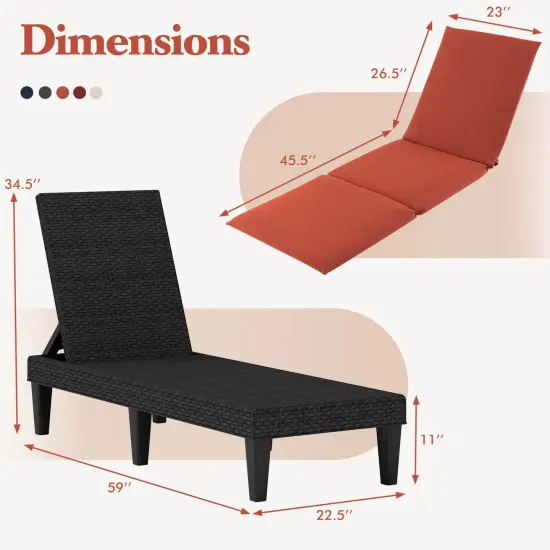 Costway Patio Lounge Chair Recliner Chair with 3-Position Adjustable Backrest & Cushion Blue/Gray/Orange/Red/White {3}