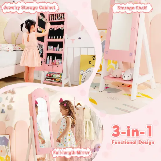 MDF Jewelry Organizer with Full-Length Mirror, Storage and Safety Features Pink {5}