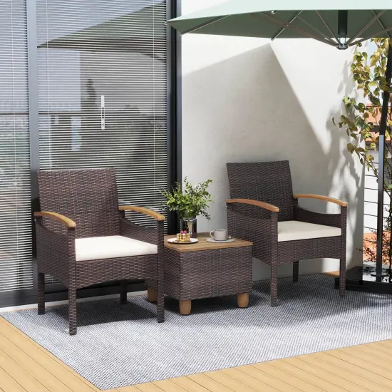 Costway Patio Dining Chairs Set of 2/4 with Acacia Wood Armrest Heavy Duty Metal Frame {4}