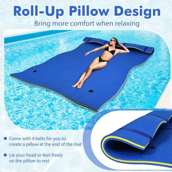 XPE Foam Water Pad with Rolling Pillow and 666.5 lbs Capacity Blue {5}
