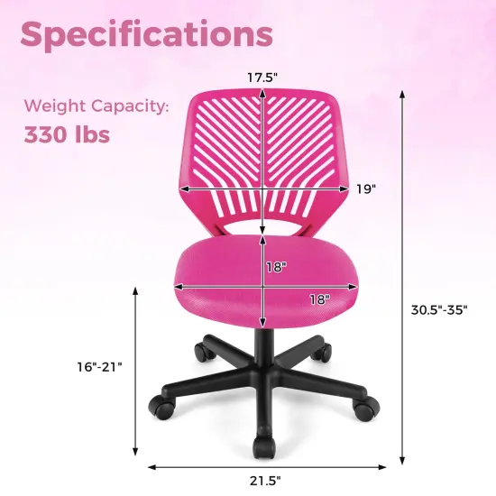 Height-Adjustable Office Desk Chair with Universal Casters and Ergonomic Curved Backrest Pink {4}
