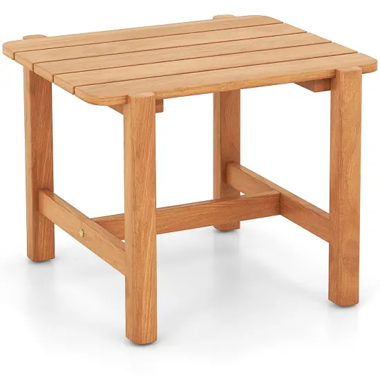 Natural Teak Wood Outdoor Side Table with Slatted Top and Stable Base {1}
