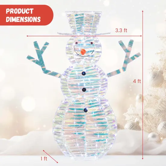 Costway 4 ft Iridescent Christmas Snowman with 100 White LED Lights Ground Stakes Zip Ties {3}