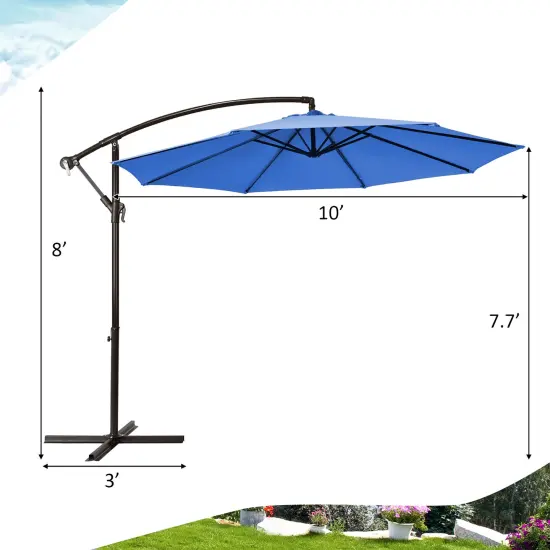 Costway 10FT Patio Offset Hanging Umbrella Easy Tilt Adjustment 8 Ribs Backyard Burgundy\Beige\Tan\Blue {3}