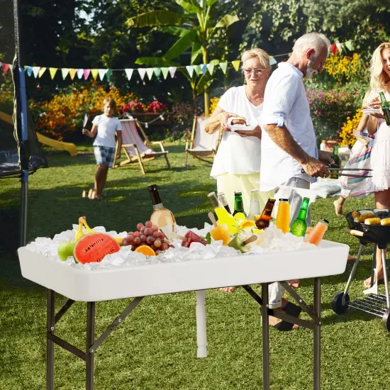 4 Feet Plastic Party Folding Ice Table with Matching Skirt Suitable for Indoor and Outdoor Use White {6}