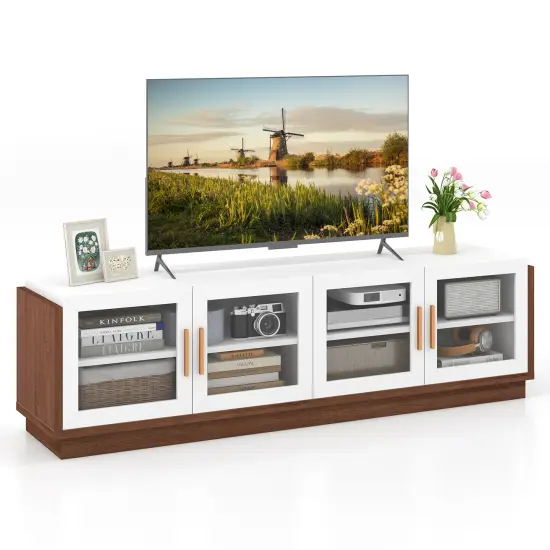 70 Inch Large TV Stand with Multi-Functional 4-Door Cabinet and 2 Adjustable Shelves White {4}