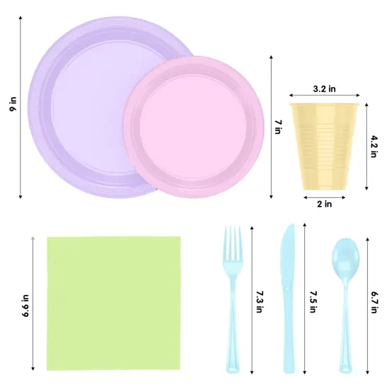 Exquisite 350 Pcs Plastic Plates for Party &ndash; Disposable Plates Set &ndash; 50 Each of 9" Dinner Plates, 7" Dessert Plates, Plastic Cups, Napkins & Plastic Cutlery &ndash; Plastic Dinnerware by Party Solids Easter {2}