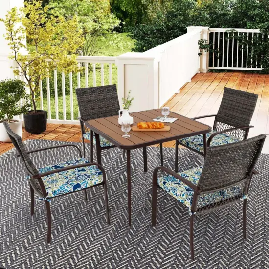Costway 5 PCS Patio Dining Set with Wood-Plastic Tabletop & Umbrella Hole for Backyard {4}