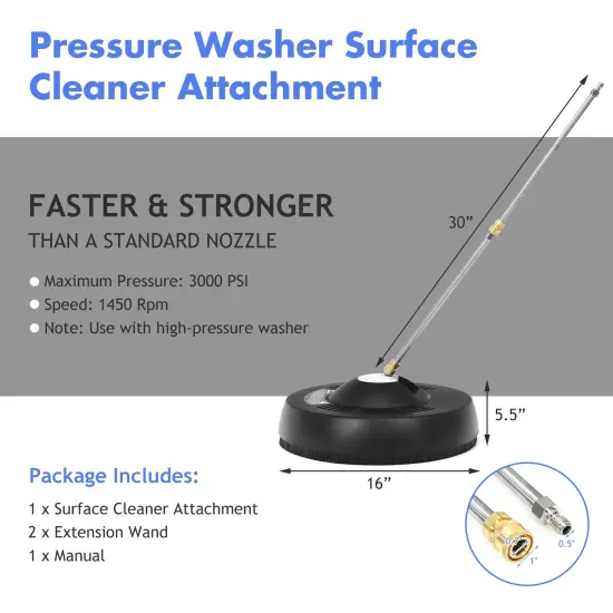 Black 16 Inch Pressure Washer with Quick-Connect Extension Wands and 2 Spray Nozzles and {5}