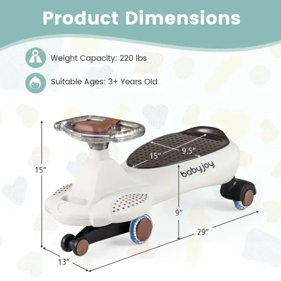 Babyjoy Wiggle Car with Hauling Rope Ride on Toy with Under-Seat Storage &Swing Car Beige/Green {9}