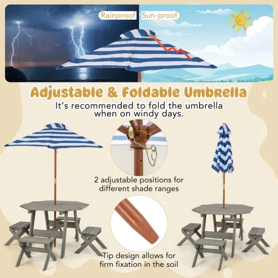 2-in-1 Convertible Kids Wooden Table Set with Umbrella Hole Perfect Gift for Your Kids Gray {6}