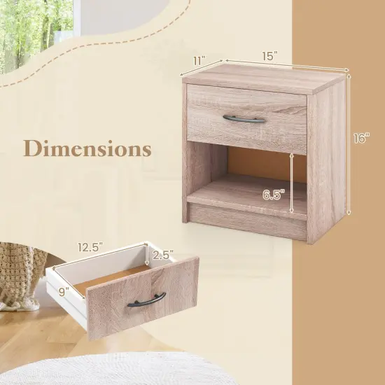 Nightstand with Drawer, Open Shelf, Modern Design and Sturdy Structure Natural {5}
