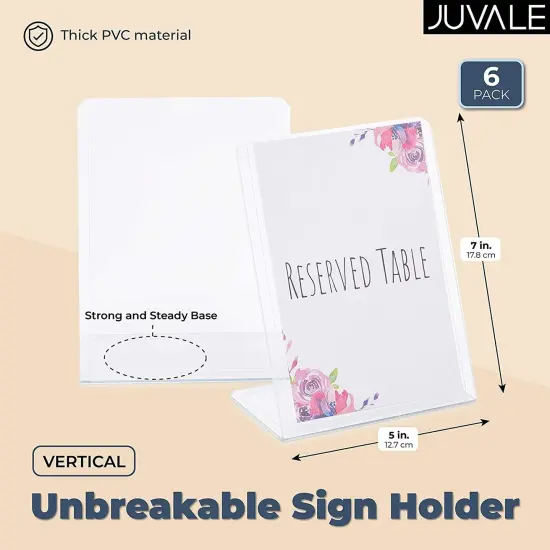 Clear Slant Back Plastic Sign Holder, Vertical Display Stand (5 x 7 in, 6 Pack) {2}