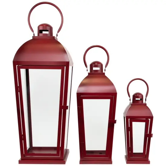 Northlight Vintage Style Metal Candle Lanterns - 23.5" - Red - Set of 3 {3}