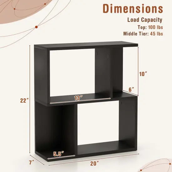 Costway 1/2 PCS 3-Tier Bookshelf Geometric Bookcase Side Table with Open Storage Display Shelf Black {11}