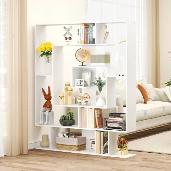 Costway 7-Tier Bookshelf Geometric Bookcase with 2 Anti-Tipping Kits Rustic Brown/White {4}