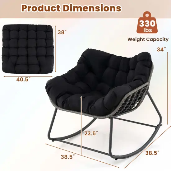 Costway 1/2 PCS Outdoor Rocking Chair Oversized Patio PE Wicker Egg Chair Rattan Lounge Chair Black {3}