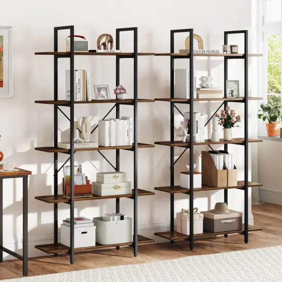 Costway 1/2 PCS 5-Tier Bookshelf 62" Tall Vintage Industrial Bookcase with Open Storage Shelves {2}