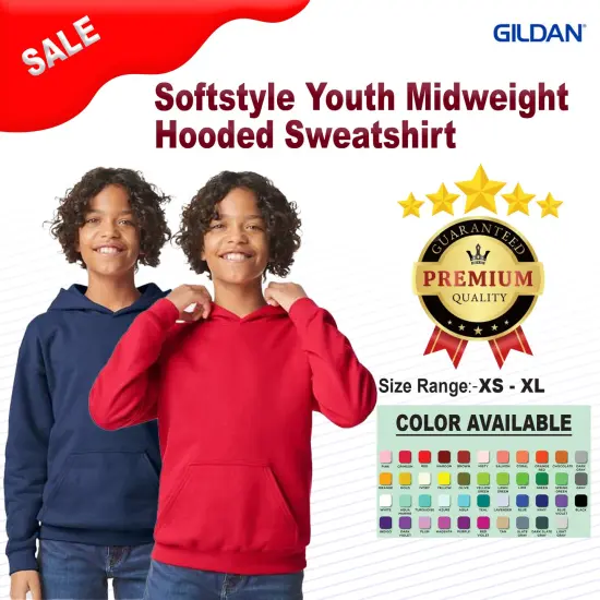 Gildan&reg; Youth Midweight Hooded Turtle Neck Long Sleeve Sweatshirt Black {3}