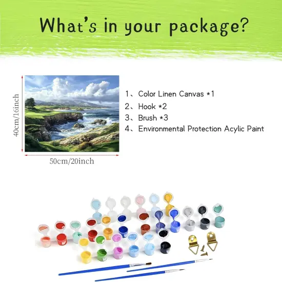 Golf Course Paint by Numbers for Adult Beginner, Beach Landscape (16x20inch) {5}