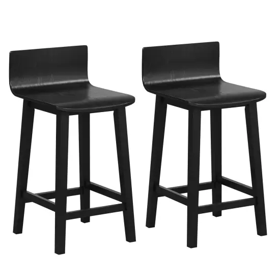 Costway 24.5" Wood Bar Stools Set of 2 with Solid Back & Seat Mid Century Bar Chairs Brown/Black/White {7}