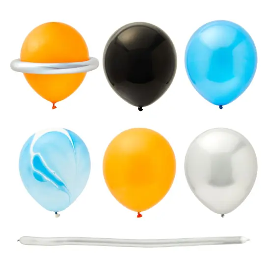 102 Piece Outer Space Birthday Party Decorations with Galaxy Backdrop, Banner, Backdrop, Balloons, Hanging Swirls, Cupcake Toppers Blue {4}