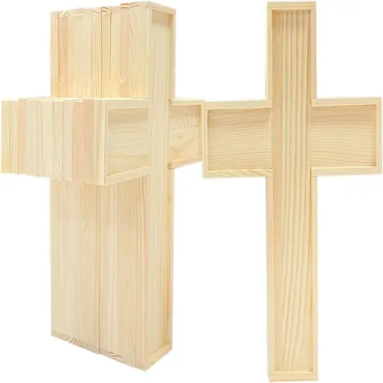 12 Pack Unfinished Wood Crosses Natural Solid Wooden Cross for Crafts (9 x 6.3 x 0.47Inches) {4}