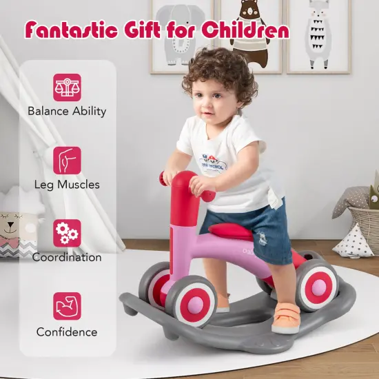 Costway 3 in 1 Rocking Horse with Detachable Balance Board and Height Adjustable Seat Grey&Blue/Pink/Navy&Yellow {5}
