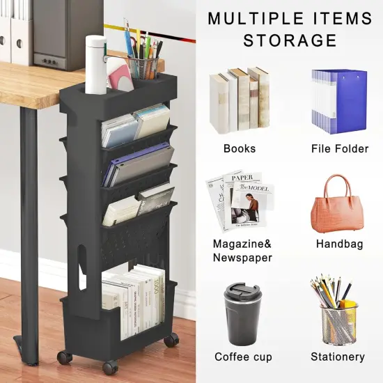 5 Tier Rolling Utility Cart Multi-Functional Movable Storage Book Shelves {4}