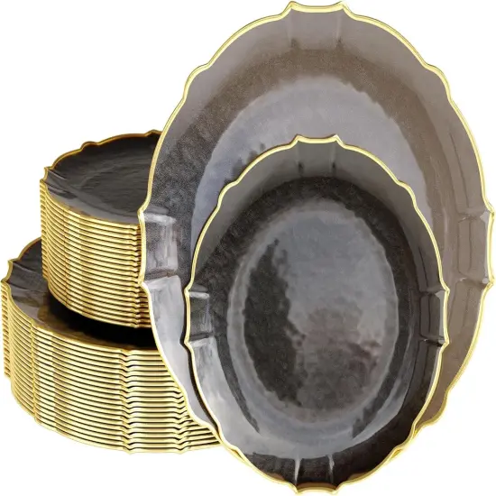 Trendables Plastic Plates for Party Fancy Plastic Dinner Plates For Guest 7.5 inch Dessert Plates & 10 Inch Thin Delicate Disposable Dinnerware Charger Plate Set {1}