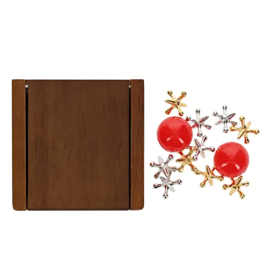 WE Games Old-Fashioned Metal Jacks in a Walnut Stain Wooden Box {2}