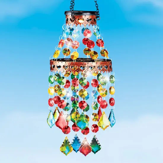 Collections Etc Solar Powered Colorful Sparkling Beads Chandelier Mobile {1}