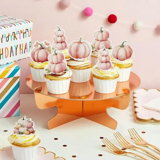 48 PCS Edible Pumpkin Cupcake Toppers Wafer Paper Pink Pumpkin Fall Theme {3}