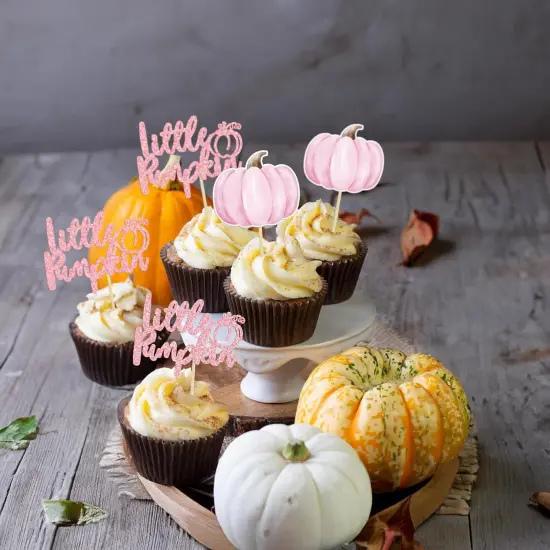 24Pcs Little Pumpkin Cupcake Toppers Glitter Baby Shower Pumpkin Cupcake Picks Gender Reveal Cake {6}