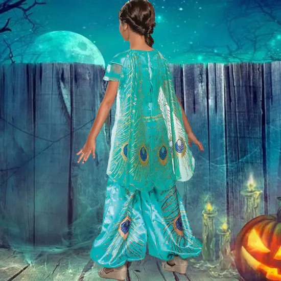 Jasmine Teal Deluxe Girls Costume with Cape Iconic Disney Princess {5}