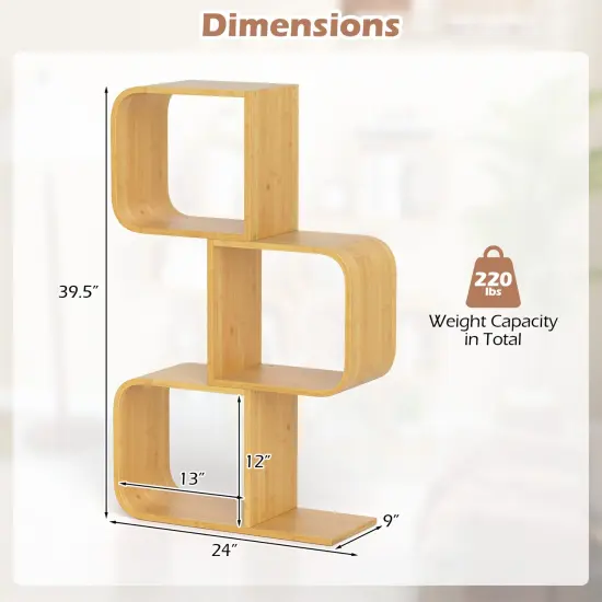 Costway 1/2 PCS 2 Tier S-Shaped Bookcase with 2 Open Cubes Geometric Corner Display Shelf {3}